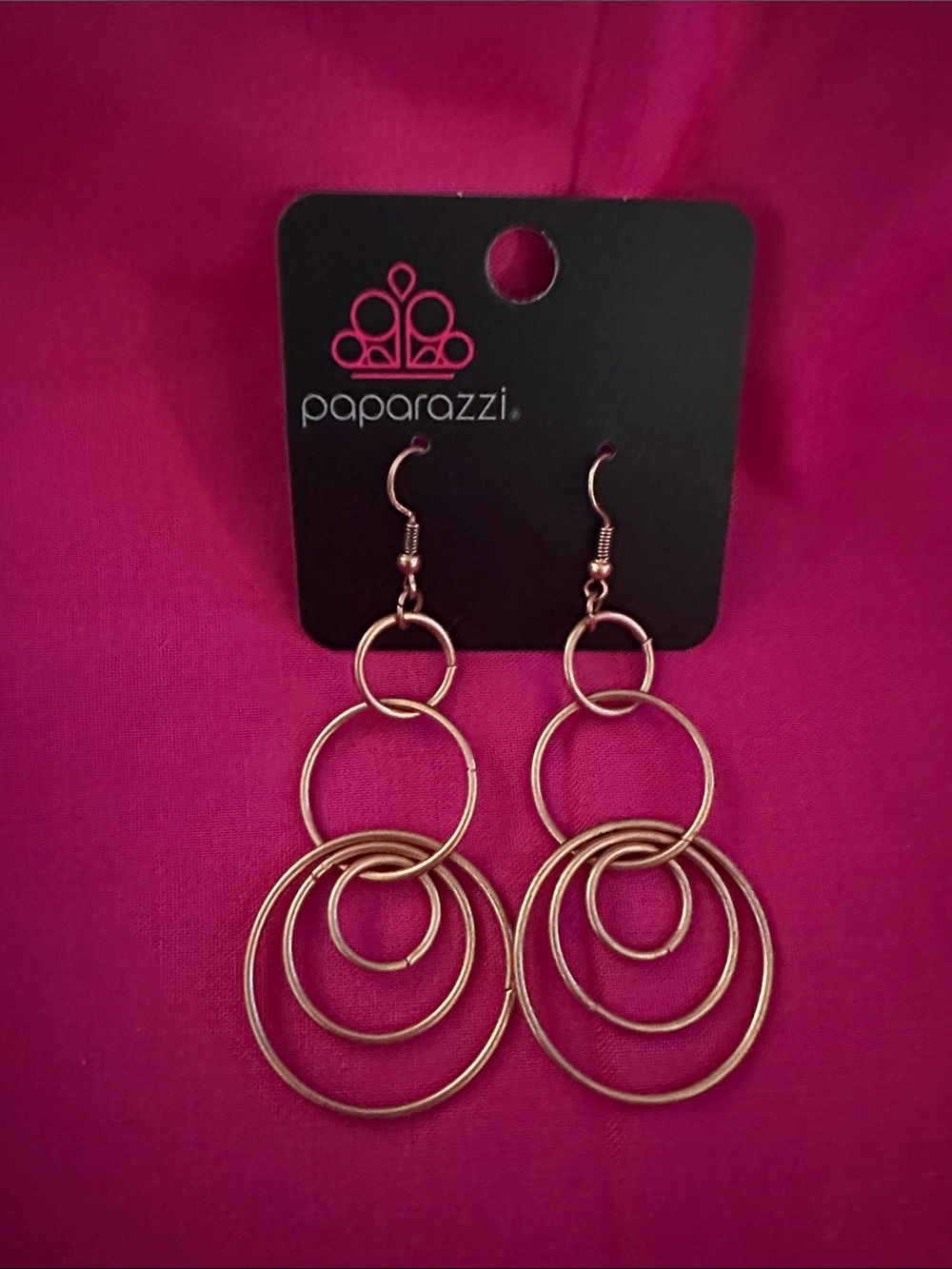 paparazzi Copper Layered Hoop Drop Earrings - Hot Pink